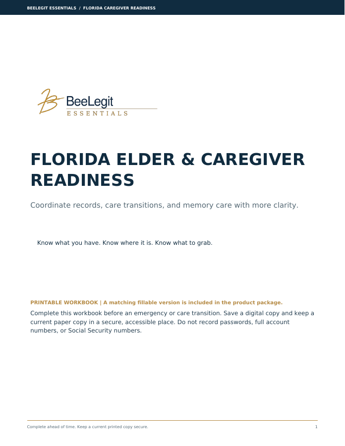 Florida Elder and Caregiver Document Readiness workbook cover